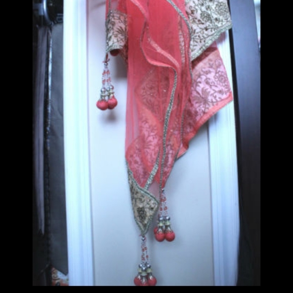 Designer Anarkali Suit in Coral Colour - Picture 3 of 4